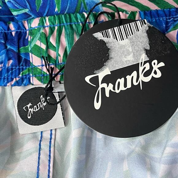 Franks Swim Large Board Shorts Quick Dry Palm Leaf Pockets Elastic Waist Multi - Picture 5 of 6